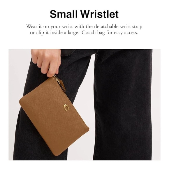 Coach Essential Small Polished Pebbled Leather Wristlet Honey Brown CH818 - Picture 2 of 4